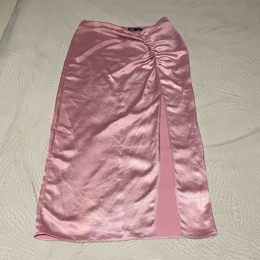 Zara pink satin midi skirt